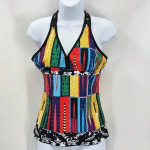 Tankini Black Red Swimwear Swim Suit Top Bathing Sleeveless Size Medium